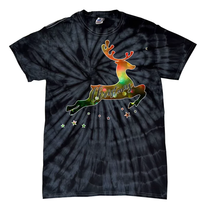 Festive Christmas Leaping Reindeer Tie-Dye T-Shirt