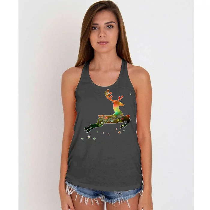 Festive Christmas Leaping Reindeer Women's Knotted Racerback Tank