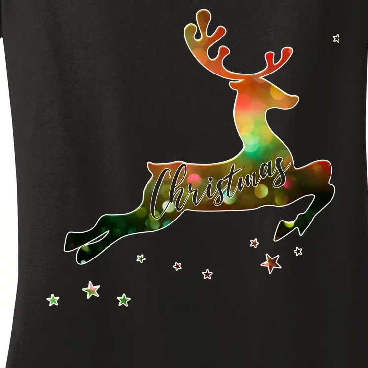 Festive Christmas Leaping Reindeer Women's V-Neck T-Shirt