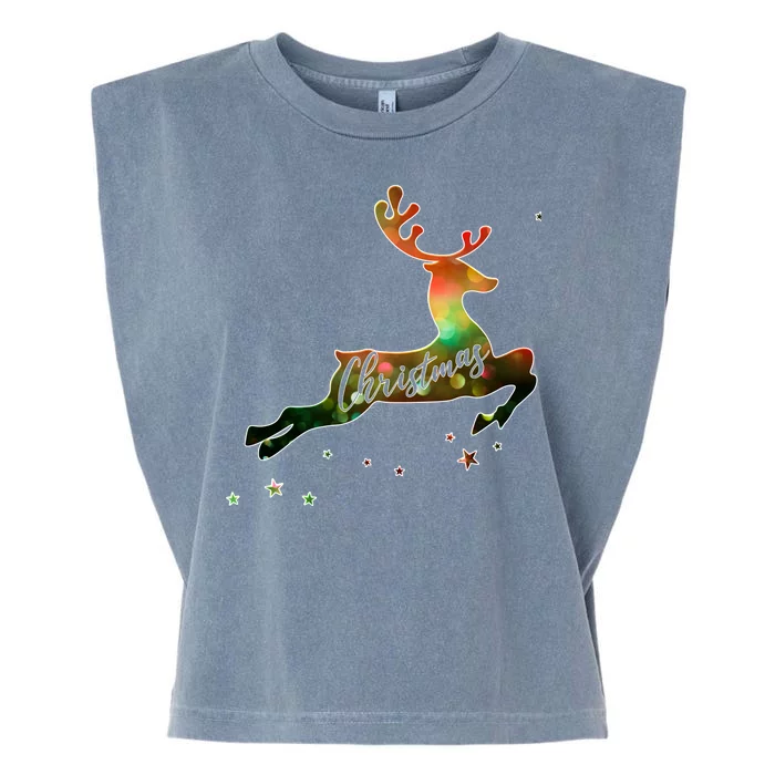 Festive Christmas Leaping Reindeer Garment-Dyed Women's Muscle Tee