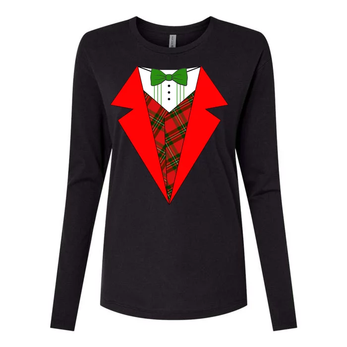 Festive Christmas Red Tuxedo Womens Cotton Relaxed Long Sleeve T-Shirt