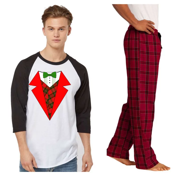 Festive Christmas Red Tuxedo Raglan Sleeve Pajama Set