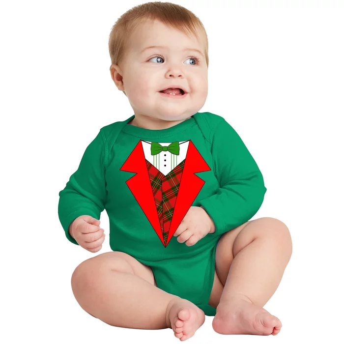 Festive Christmas Red Tuxedo Baby Long Sleeve Bodysuit