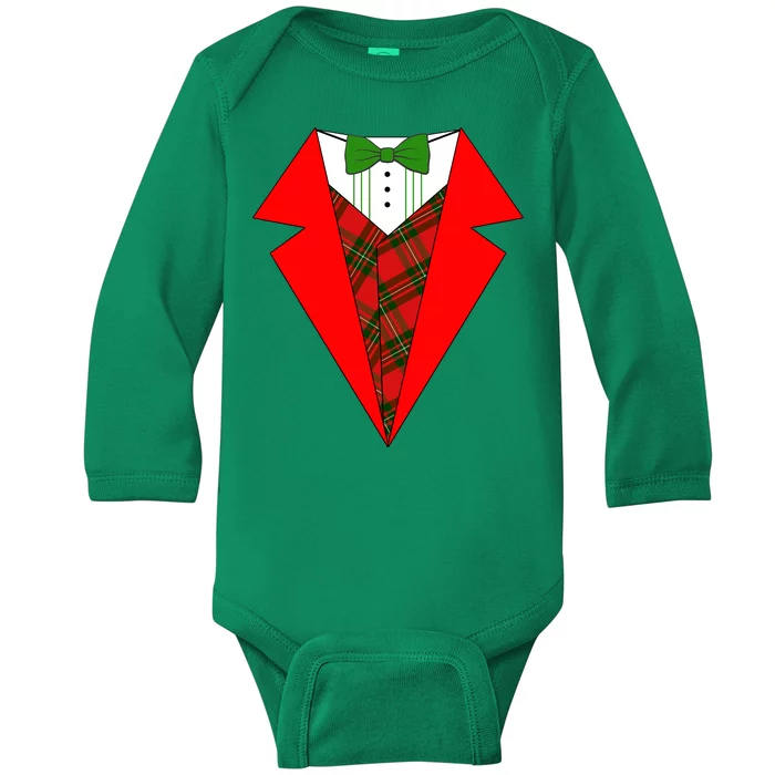 Festive Christmas Red Tuxedo Baby Long Sleeve Bodysuit