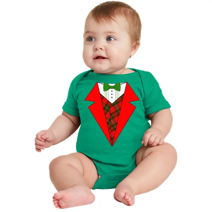 Festive Christmas Red Tuxedo Baby Bodysuit