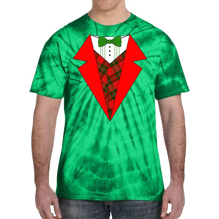 Festive Christmas Red Tuxedo Tie-Dye T-Shirt