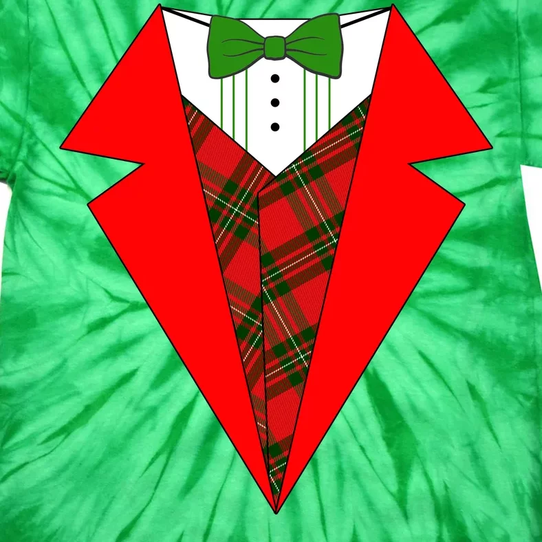 Festive Christmas Red Tuxedo Tie-Dye T-Shirt