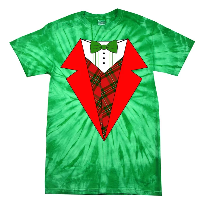 Festive Christmas Red Tuxedo Tie-Dye T-Shirt