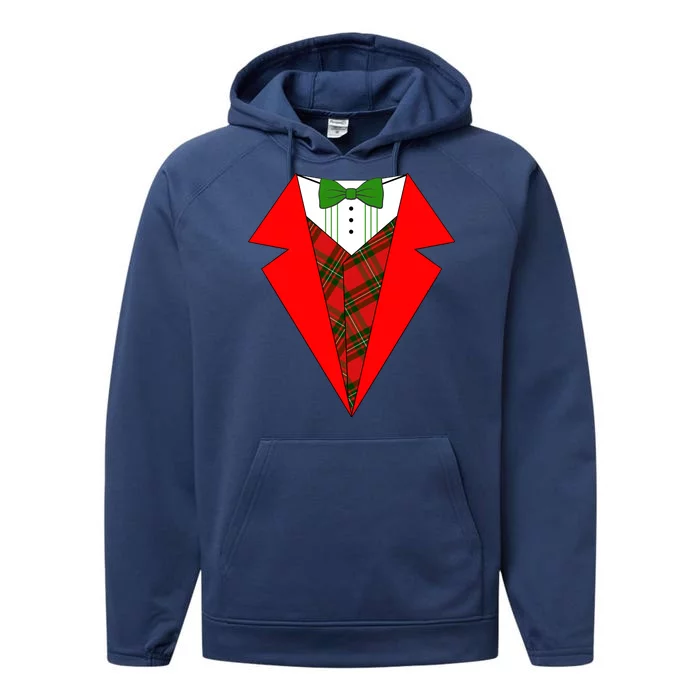 Festive Christmas Red Tuxedo Performance Fleece Hoodie