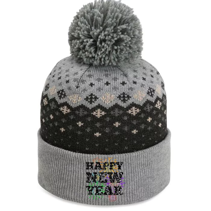 Festive Happy New Year Fireworks The Baniff Cuffed Pom Beanie