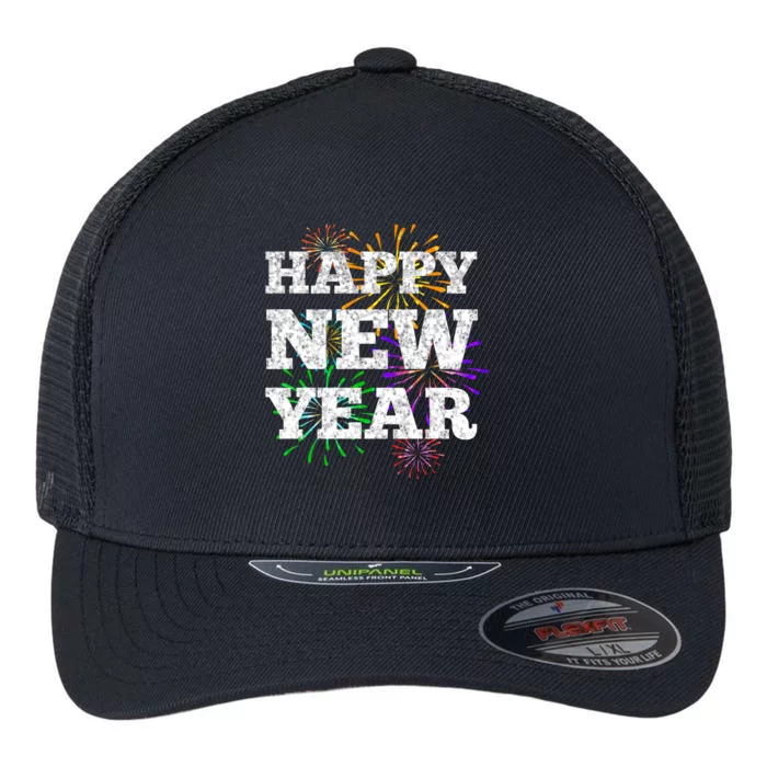 Festive Happy New Year Fireworks Flexfit Unipanel Trucker Cap