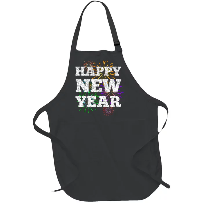 Festive Happy New Year Fireworks Full-Length Apron With Pocket