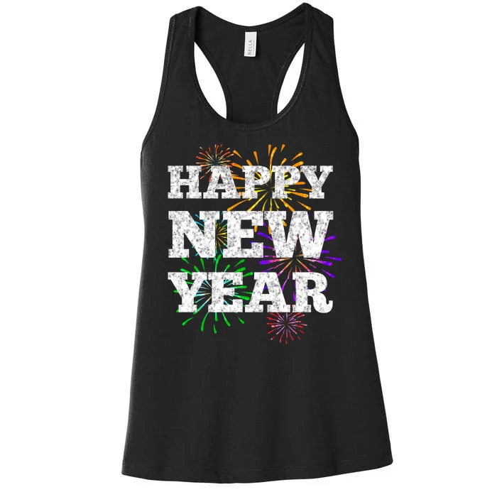 Festive Happy New Year Fireworks Women's Racerback Tank