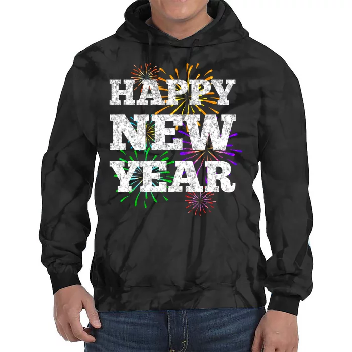 Festive Happy New Year Fireworks Tie Dye Hoodie