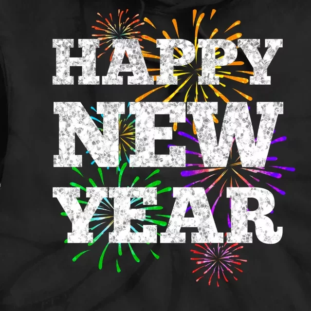 Festive Happy New Year Fireworks Tie Dye Hoodie