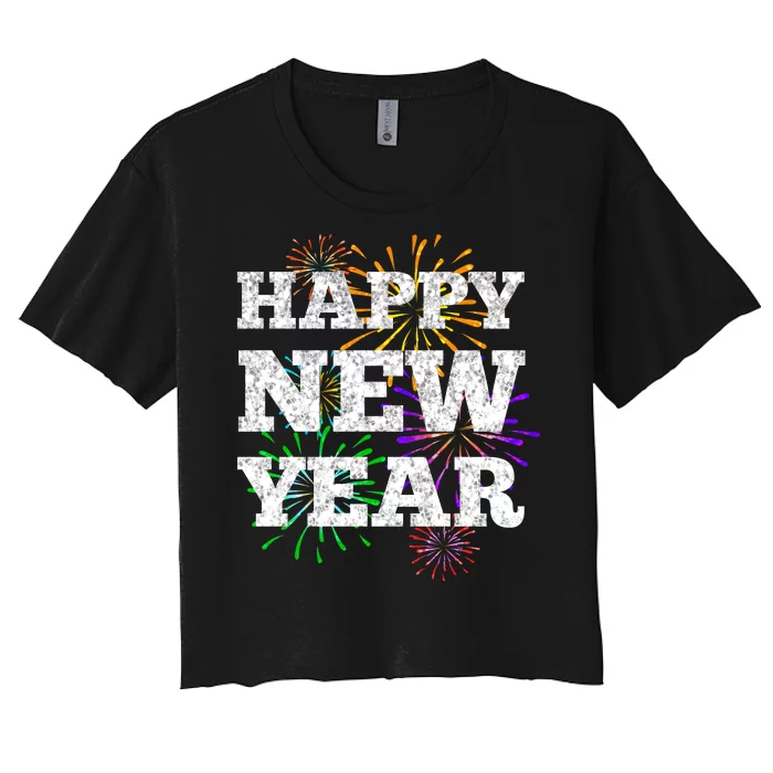 Festive Happy New Year Fireworks Women's Crop Top Tee