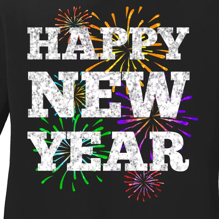 Festive Happy New Year Fireworks Ladies Long Sleeve Shirt