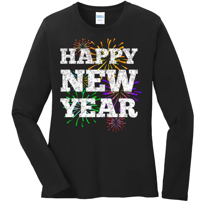 Festive Happy New Year Fireworks Ladies Long Sleeve Shirt