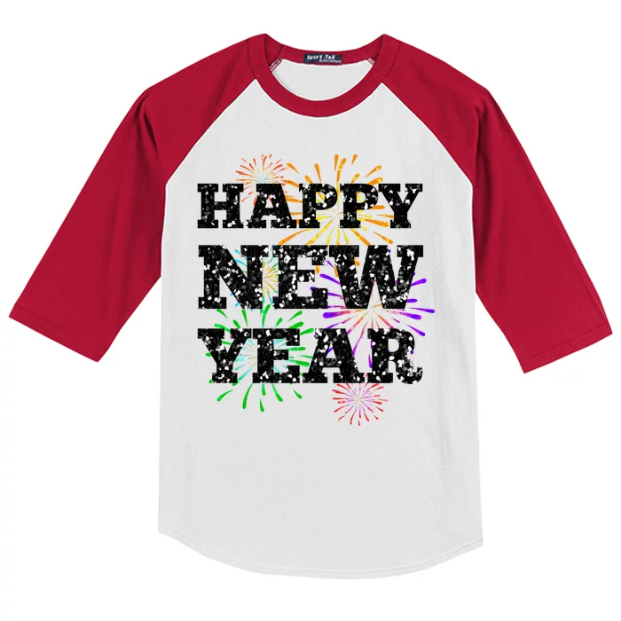 Festive Happy New Year Fireworks Kids Colorblock Raglan Jersey