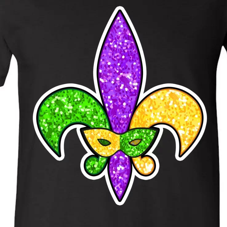 Festive Mardi Gras Fleur De Lis And Party Mask V-Neck T-Shirt