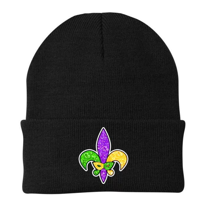 Festive Mardi Gras Fleur De Lis And Party Mask Knit Cap Winter Beanie