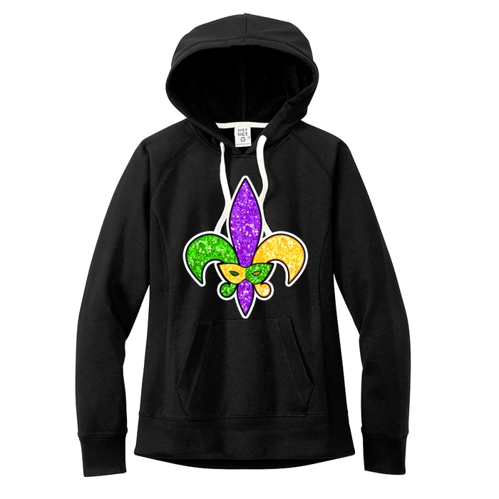 Festive Mardi Gras Fleur De Lis And Party Mask Women's Fleece Hoodie