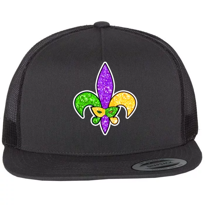 Festive Mardi Gras Fleur De Lis And Party Mask Flat Bill Trucker Hat