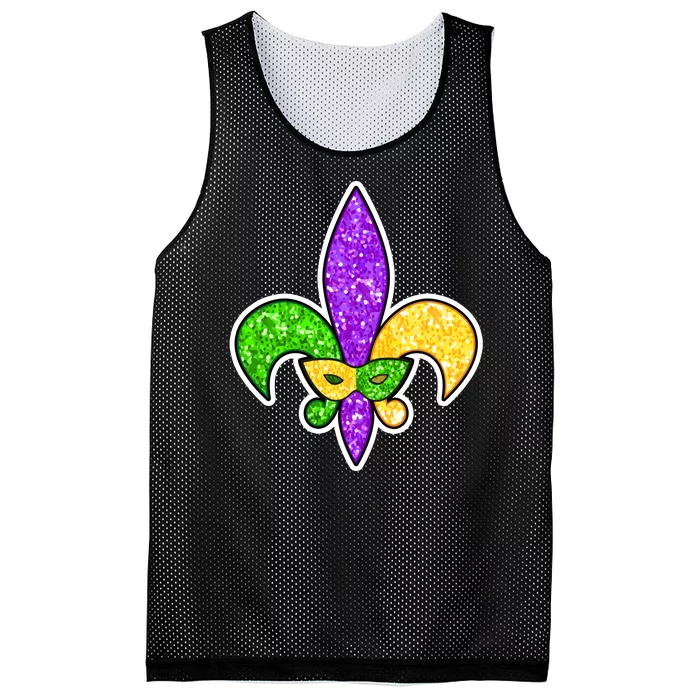 Festive Mardi Gras Fleur De Lis And Party Mask Mesh Reversible Basketball Jersey Tank