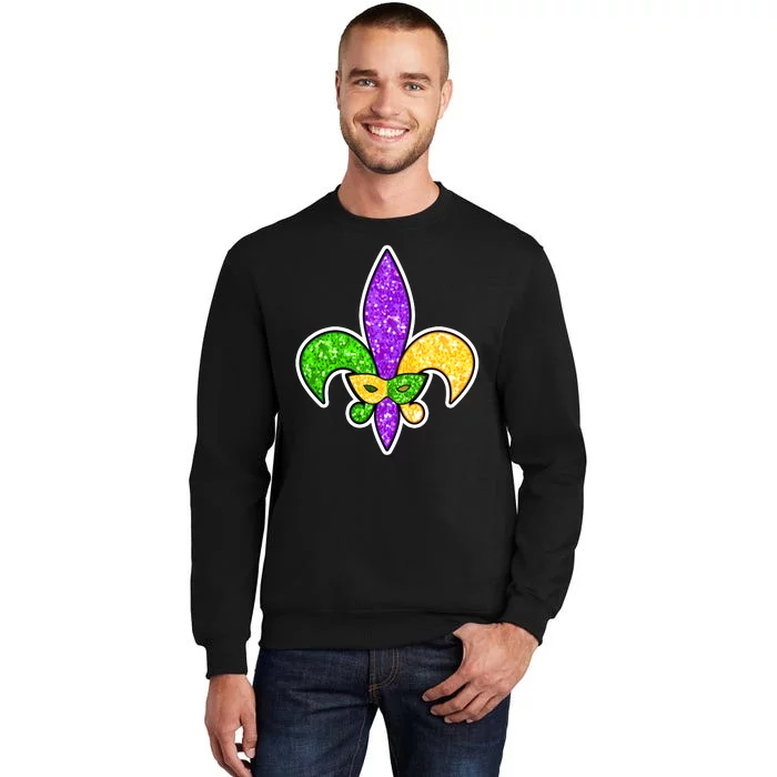 Festive Mardi Gras Fleur De Lis And Party Mask Tall Sweatshirt