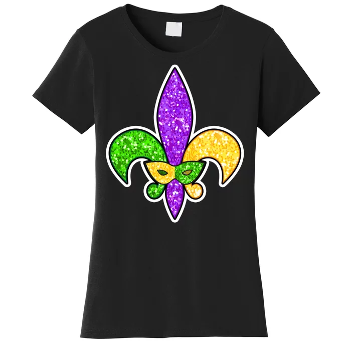 Festive Mardi Gras Fleur De Lis And Party Mask Women's T-Shirt