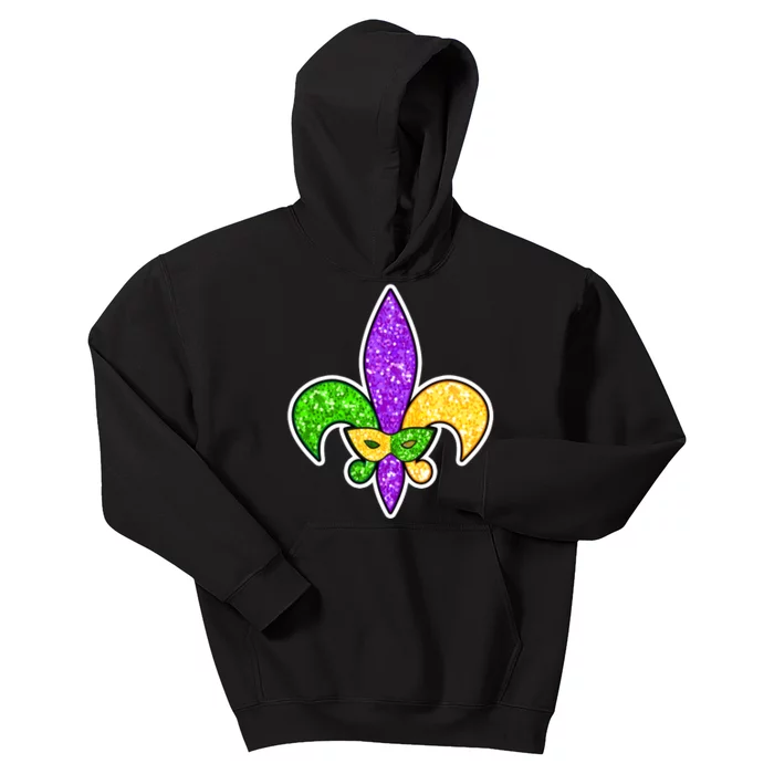 Festive Mardi Gras Fleur De Lis And Party Mask Kids Hoodie