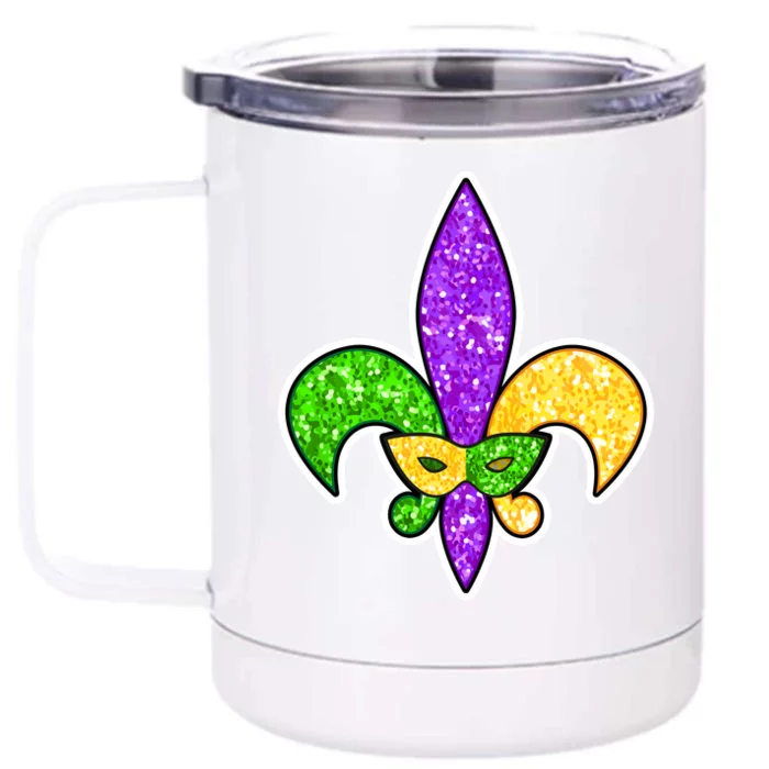 Festive Mardi Gras Fleur De Lis And Party Mask Front & Back 12oz Stainless Steel Tumbler Cup