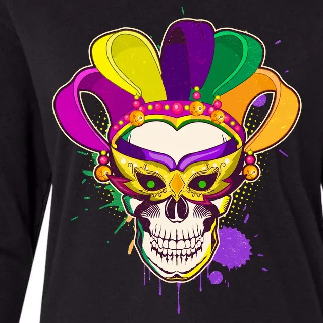 Festive Mardi Gras Skull Womens Cotton Relaxed Long Sleeve T-Shirt