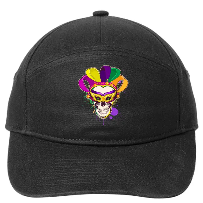 Festive Mardi Gras Skull 7-Panel Snapback Hat