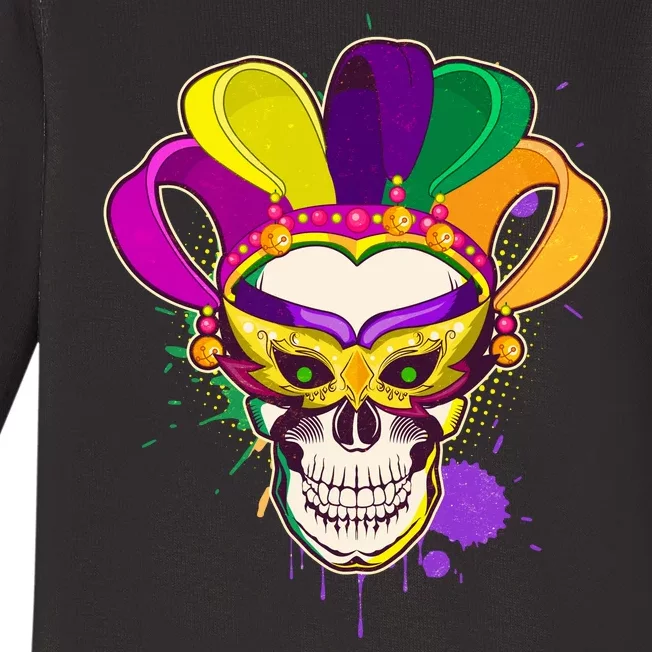 Festive Mardi Gras Skull Baby Long Sleeve Bodysuit