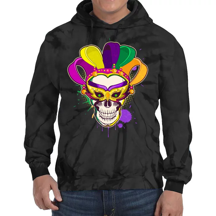 Festive Mardi Gras Skull Tie Dye Hoodie