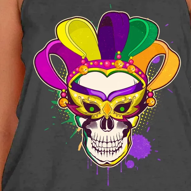 Festive Mardi Gras Skull Women's Knotted Racerback Tank