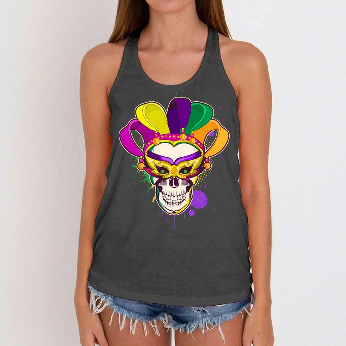 Festive Mardi Gras Skull Women's Knotted Racerback Tank