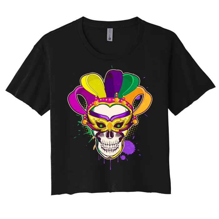 Festive Mardi Gras Skull Women's Crop Top Tee