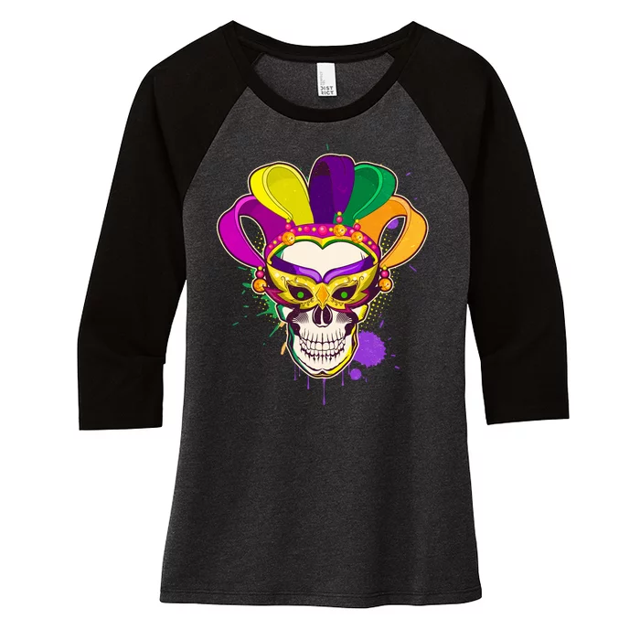 Festive Mardi Gras Skull Women's Tri-Blend 3/4-Sleeve Raglan Shirt