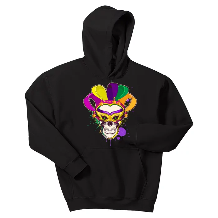 Festive Mardi Gras Skull Kids Hoodie