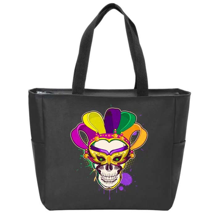 Festive Mardi Gras Skull Zip Tote Bag