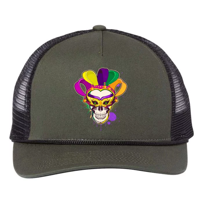 Festive Mardi Gras Skull Retro Rope Trucker Hat Cap