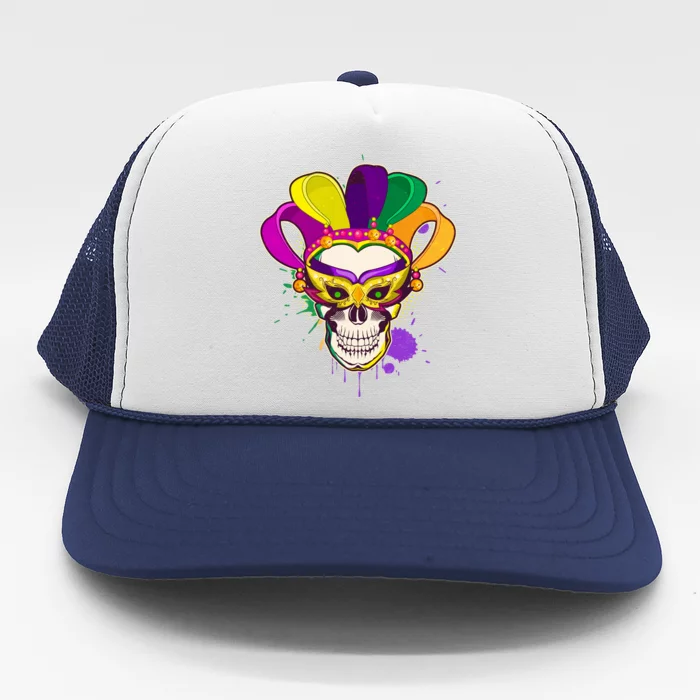 Festive Mardi Gras Skull Trucker Hat