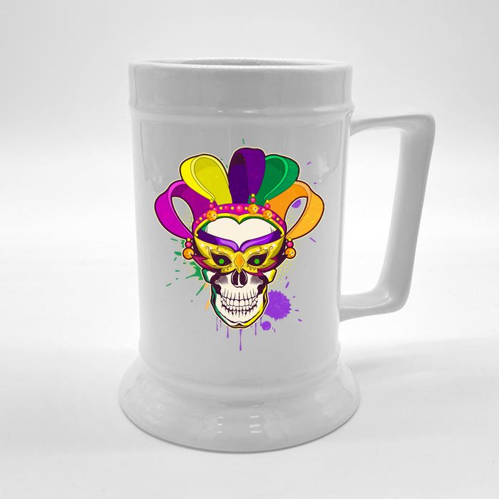 Festive Mardi Gras Skull Front & Back Beer Stein