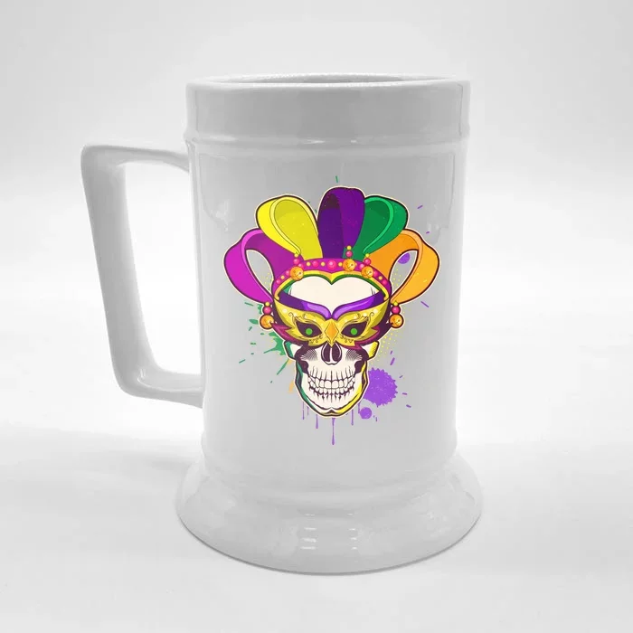 Festive Mardi Gras Skull Front & Back Beer Stein