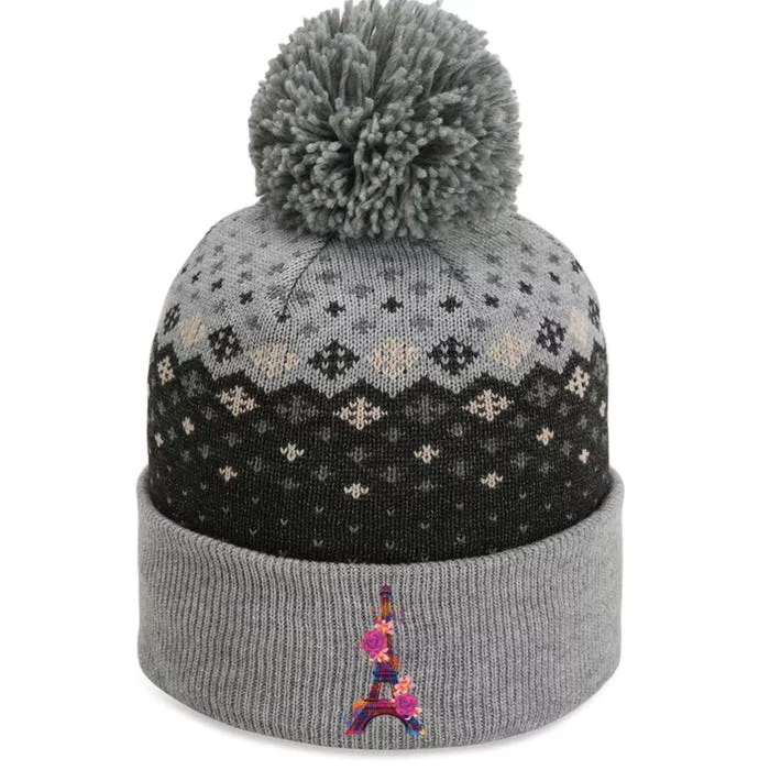 Floral Eiffel Tower Paris The Baniff Cuffed Pom Beanie