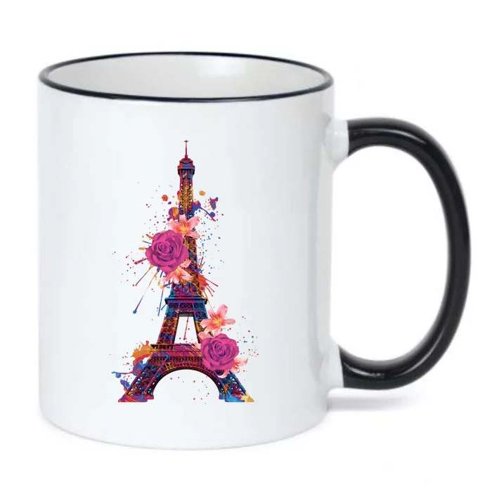 Floral Eiffel Tower Paris Black Color Changing Mug