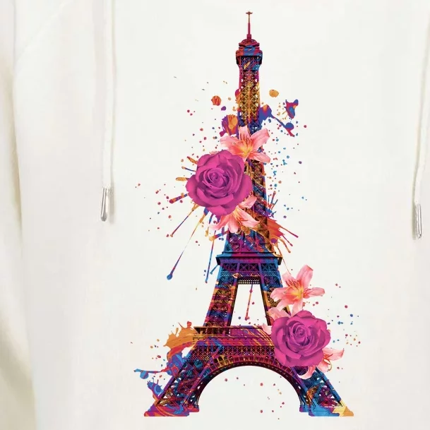 Floral Eiffel Tower Paris Womens Funnel Neck Pullover Hood