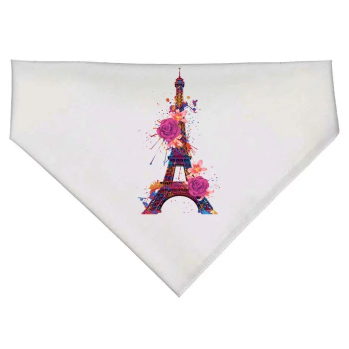 Floral Eiffel Tower Paris USA-Made Doggie Bandana